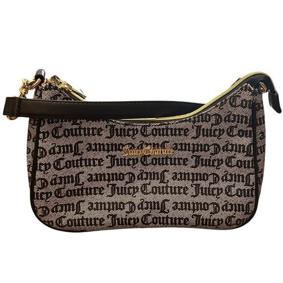 Juicy Couture Monogram Black Gothic Script Fishnet Print Mini Shoulder Bag Y2K - Picture 1 of 10